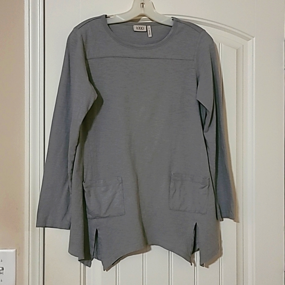 LOGO(Lori Goldstein) bluish gray, size small long sleeve top.